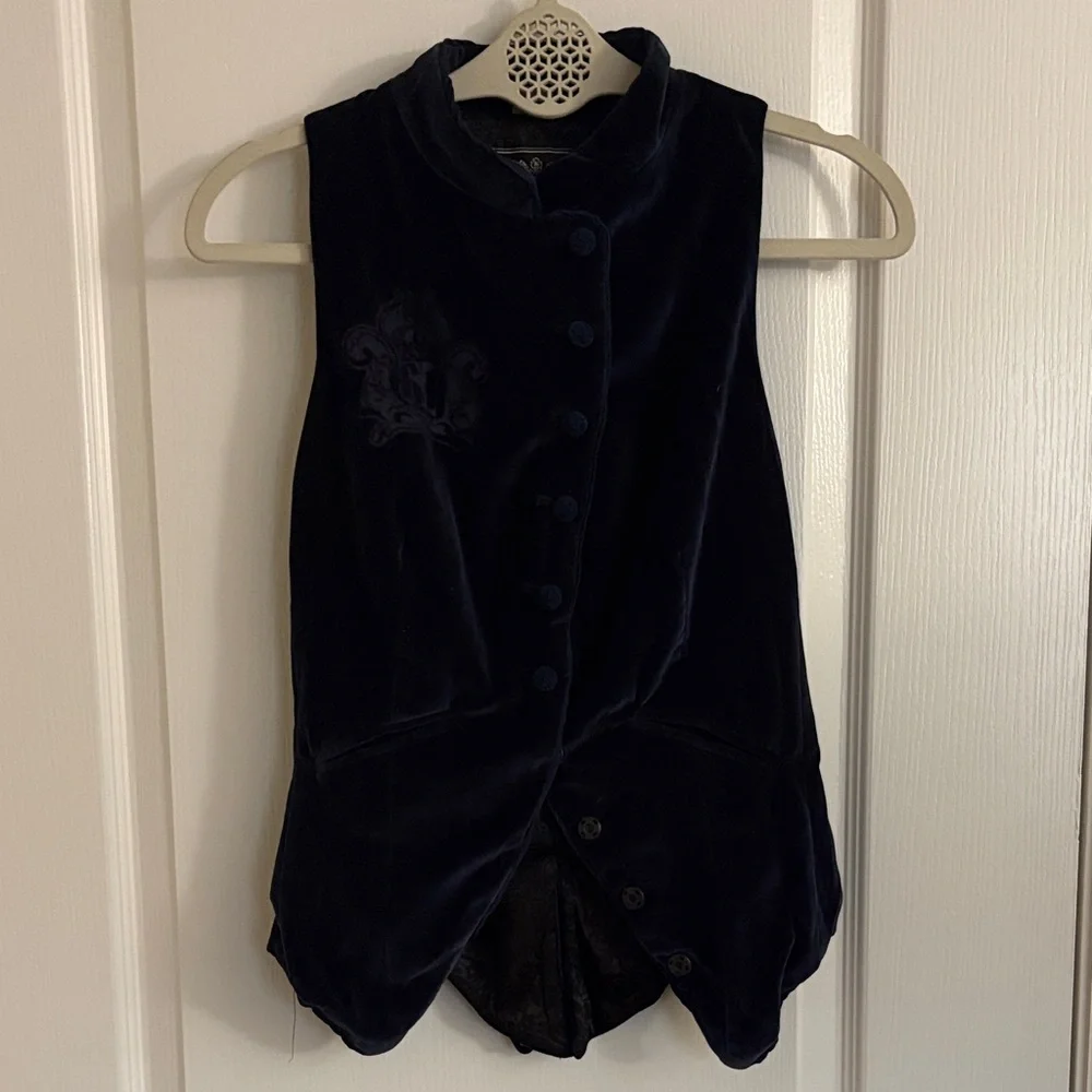 Vtg. Guess Navy Blue Velvet Romantic Renaissance Bridgerton Style Vest